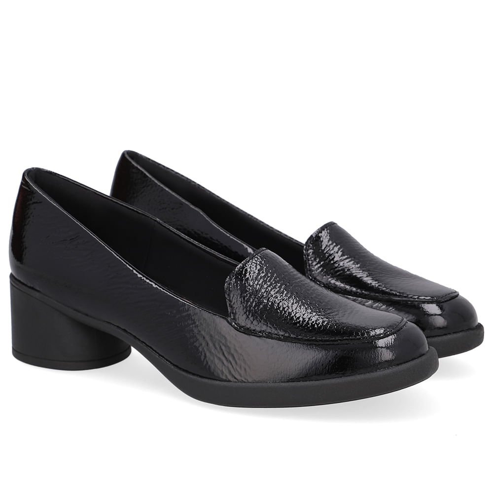 Loafer Liso Preto Verniz Salto Bloco Preto Verniz 2