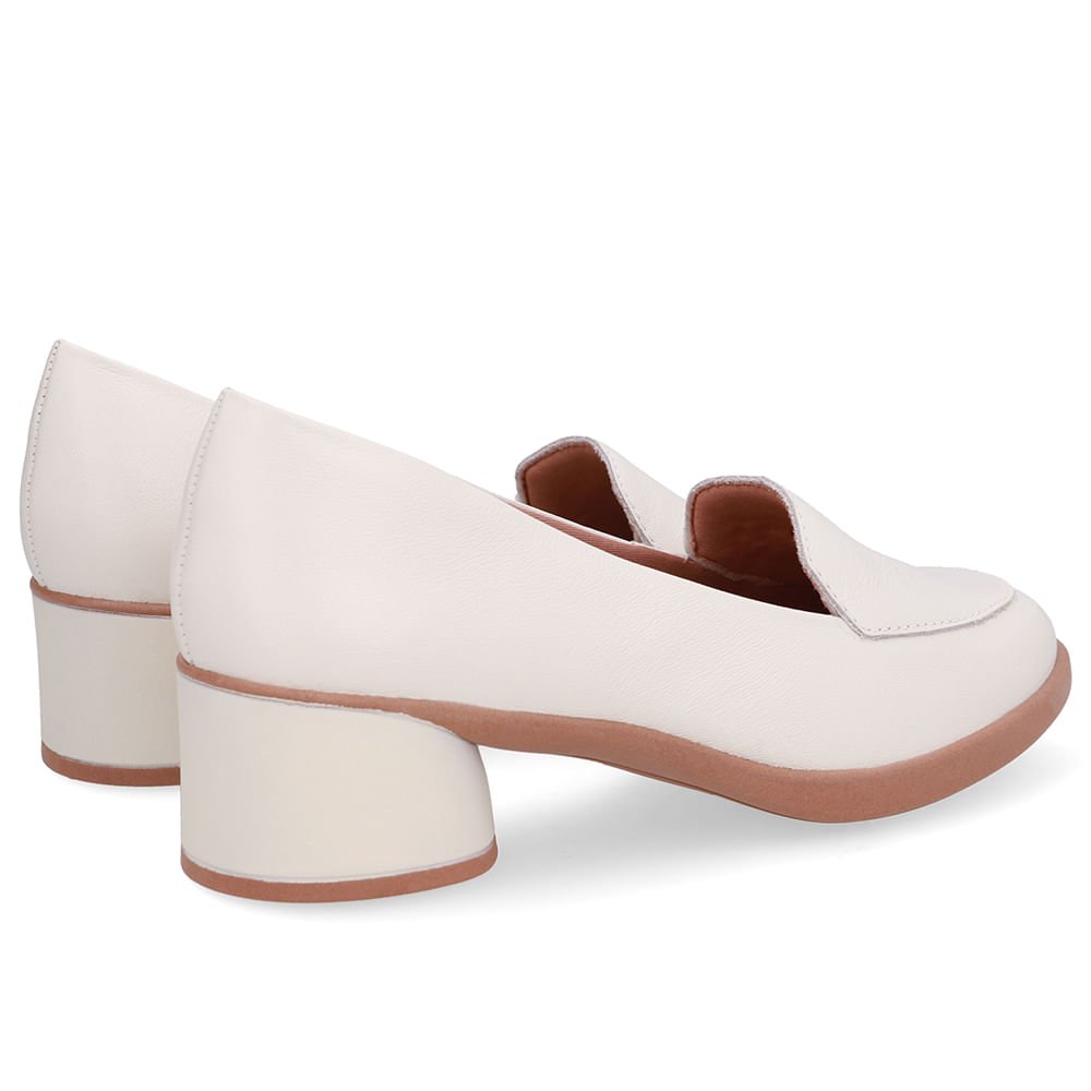 Loafer Liso Branco Marfim Couro Salto Bloco Marfim 3