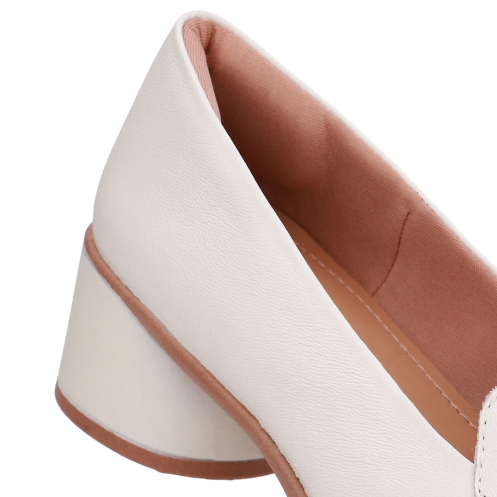 Loafer Liso Branco Marfim Couro Salto Bloco Marfim 4