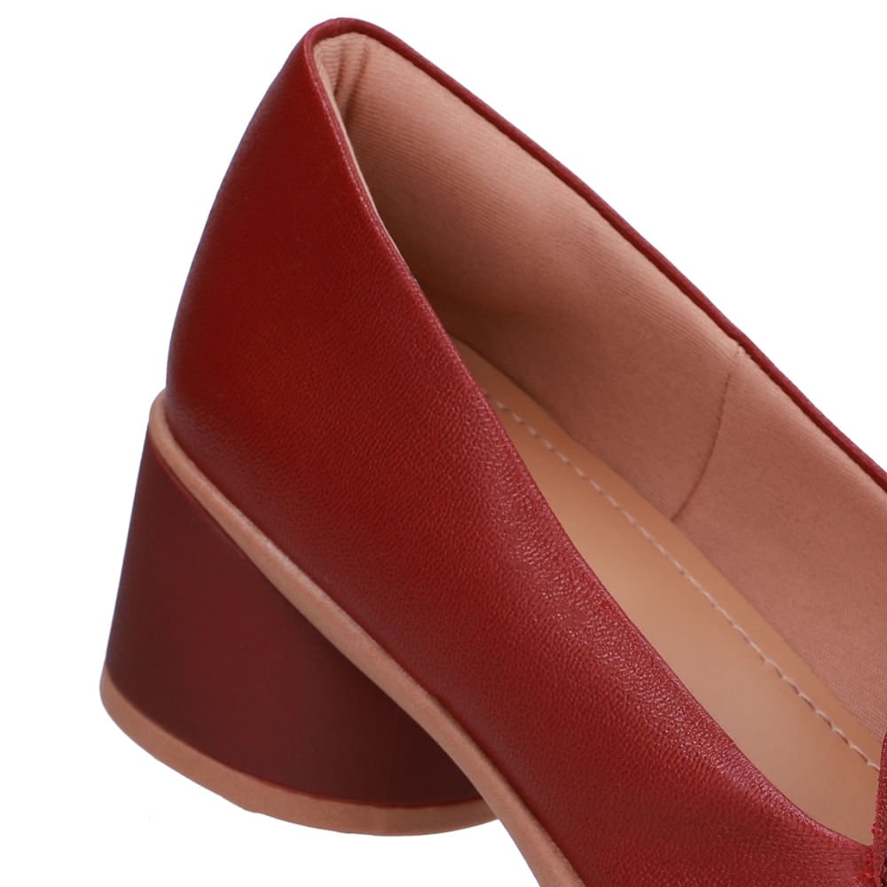Loafer Liso Vermelho Couro Salto Bloco Vermelho 4