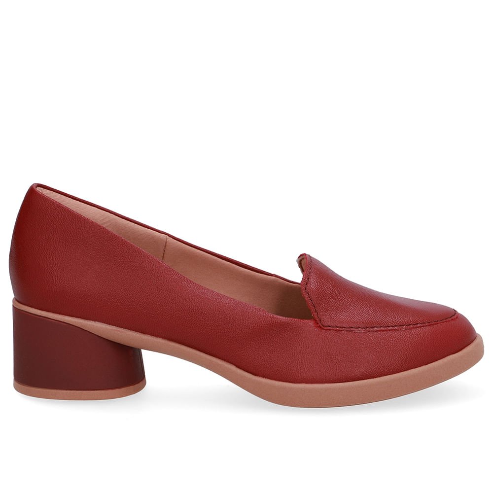 Loafer Liso Vermelho Couro Salto Bloco