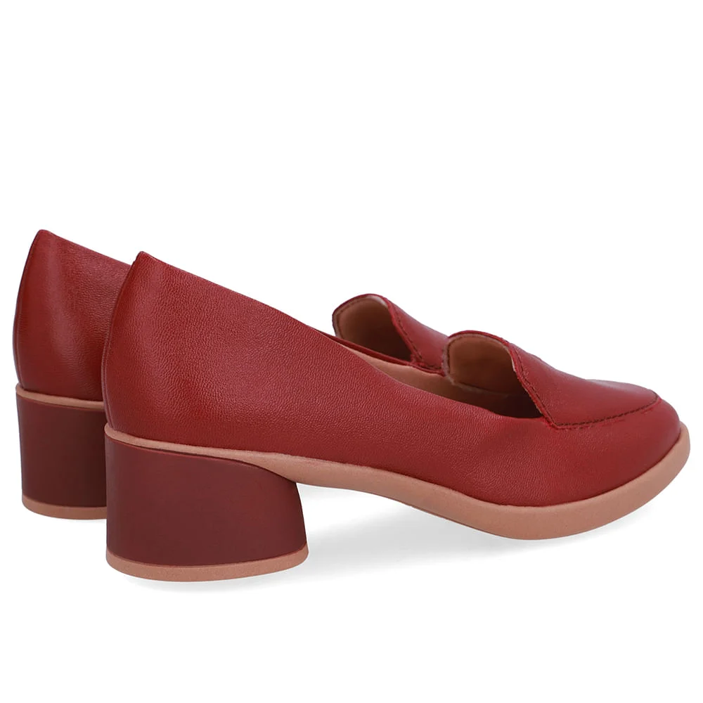 Loafer Liso Vermelho Couro Salto Bloco Vermelho 3