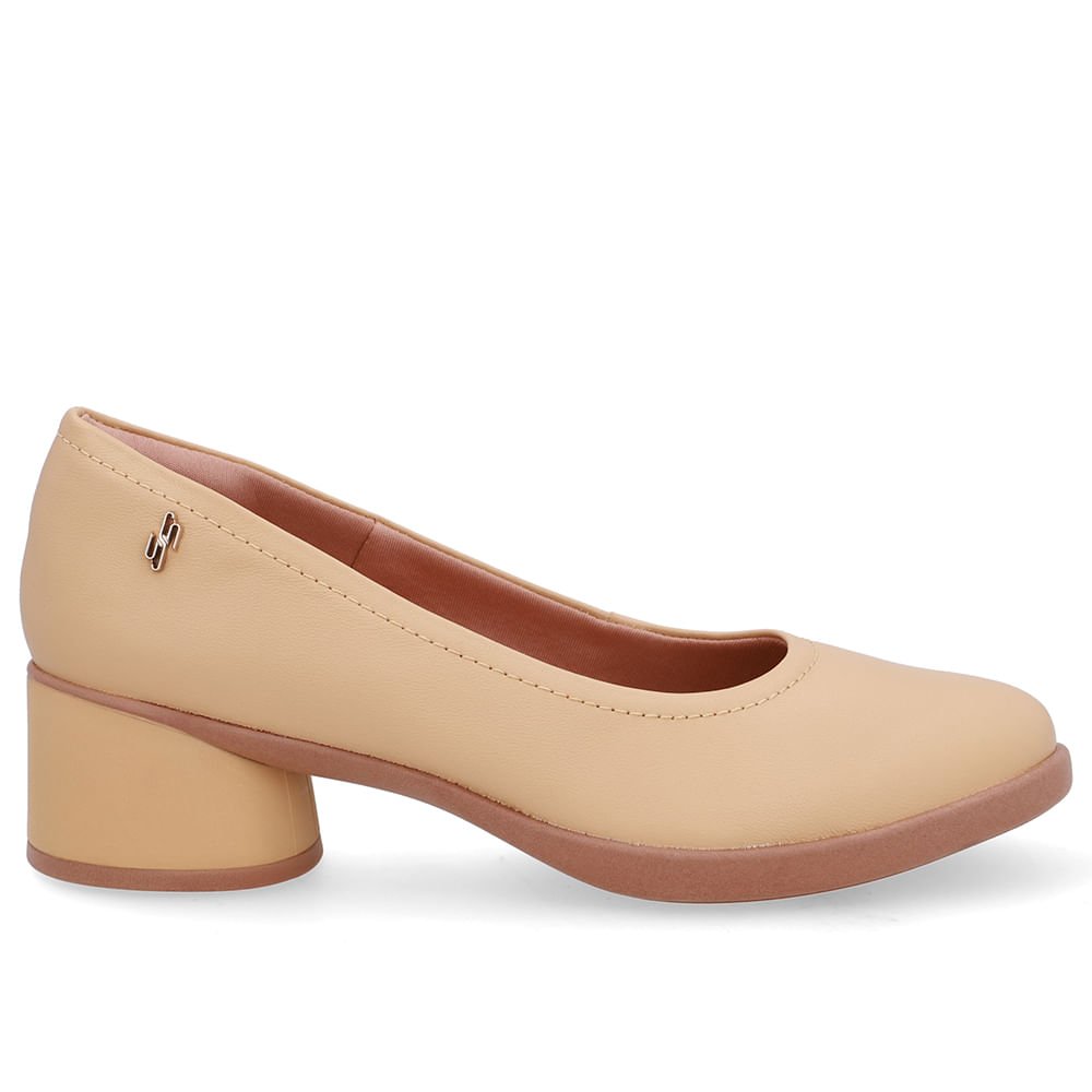 Scarpin Bege Creme Couro Salto Bloco