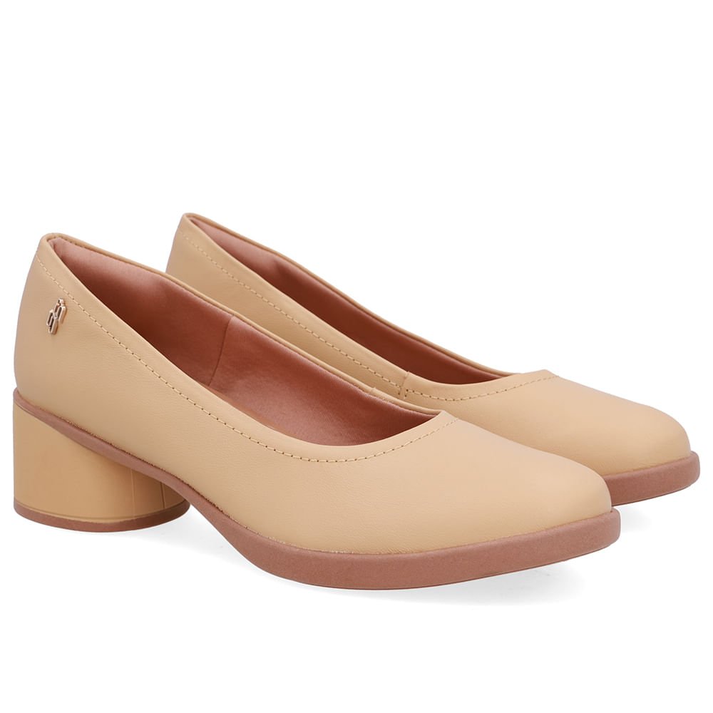 Scarpin Bege Creme Couro Salto Bloco Creme 2