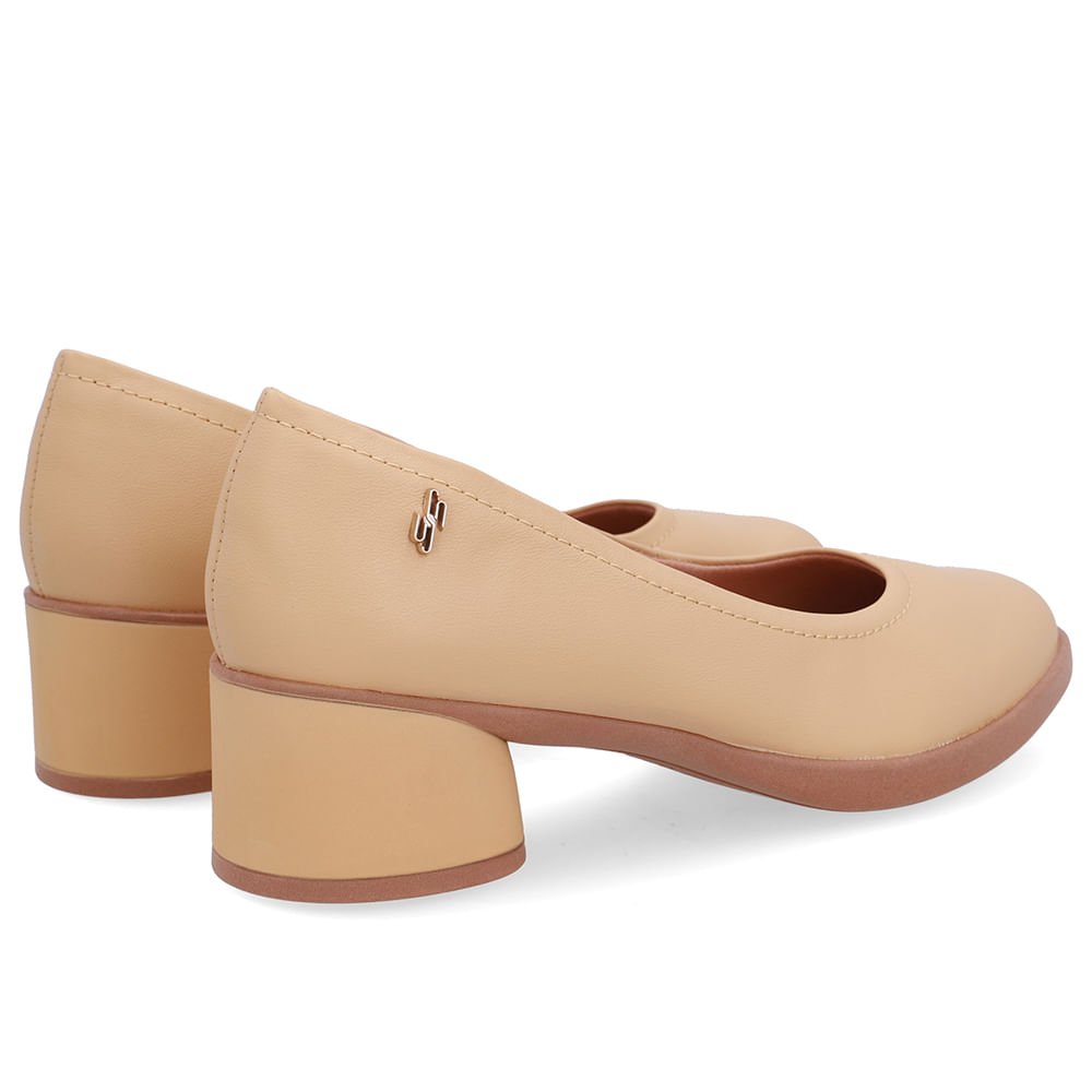 Scarpin Bege Creme Couro Salto Bloco Creme 3
