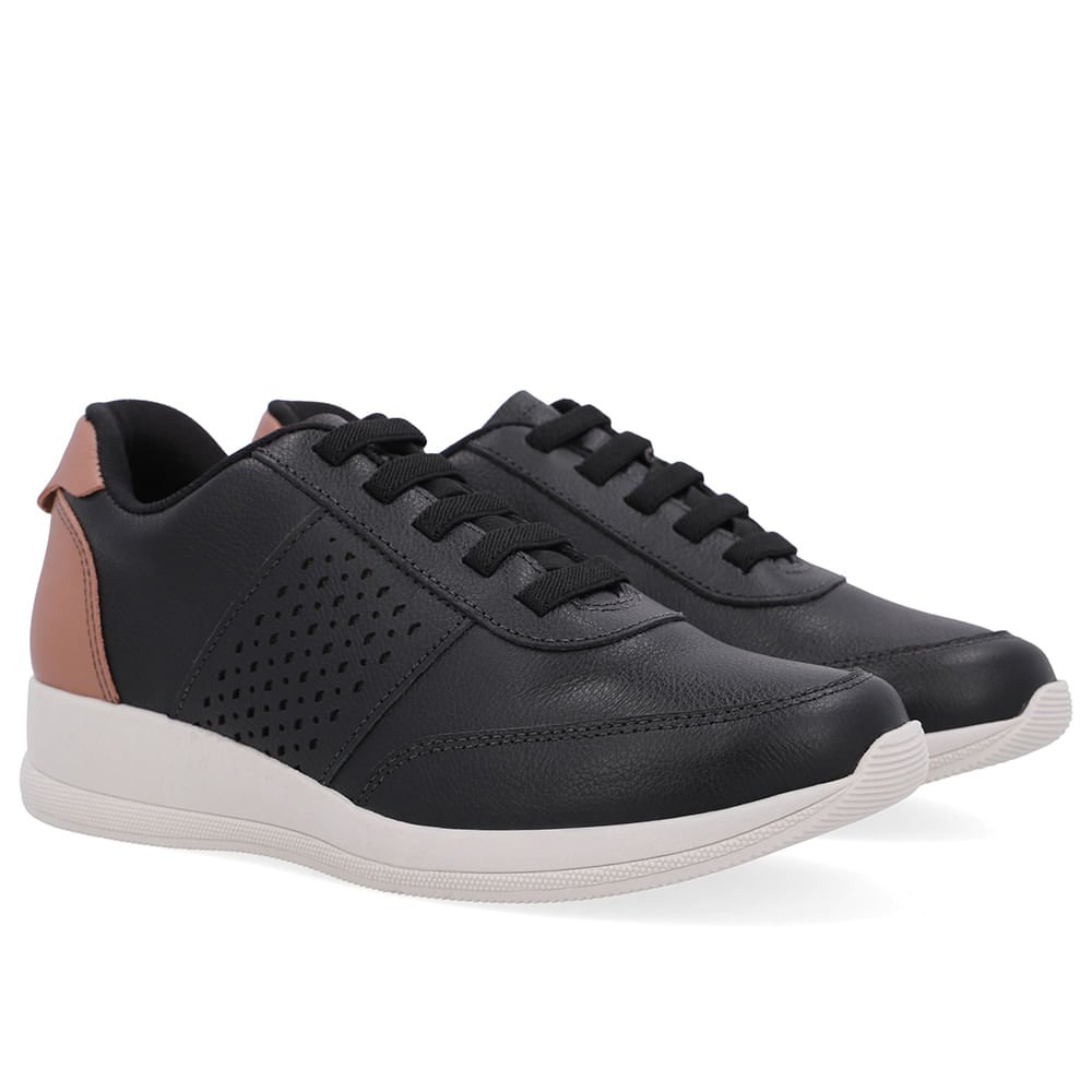 Tênis Couro Preto Detalhe Lateral Preto 2