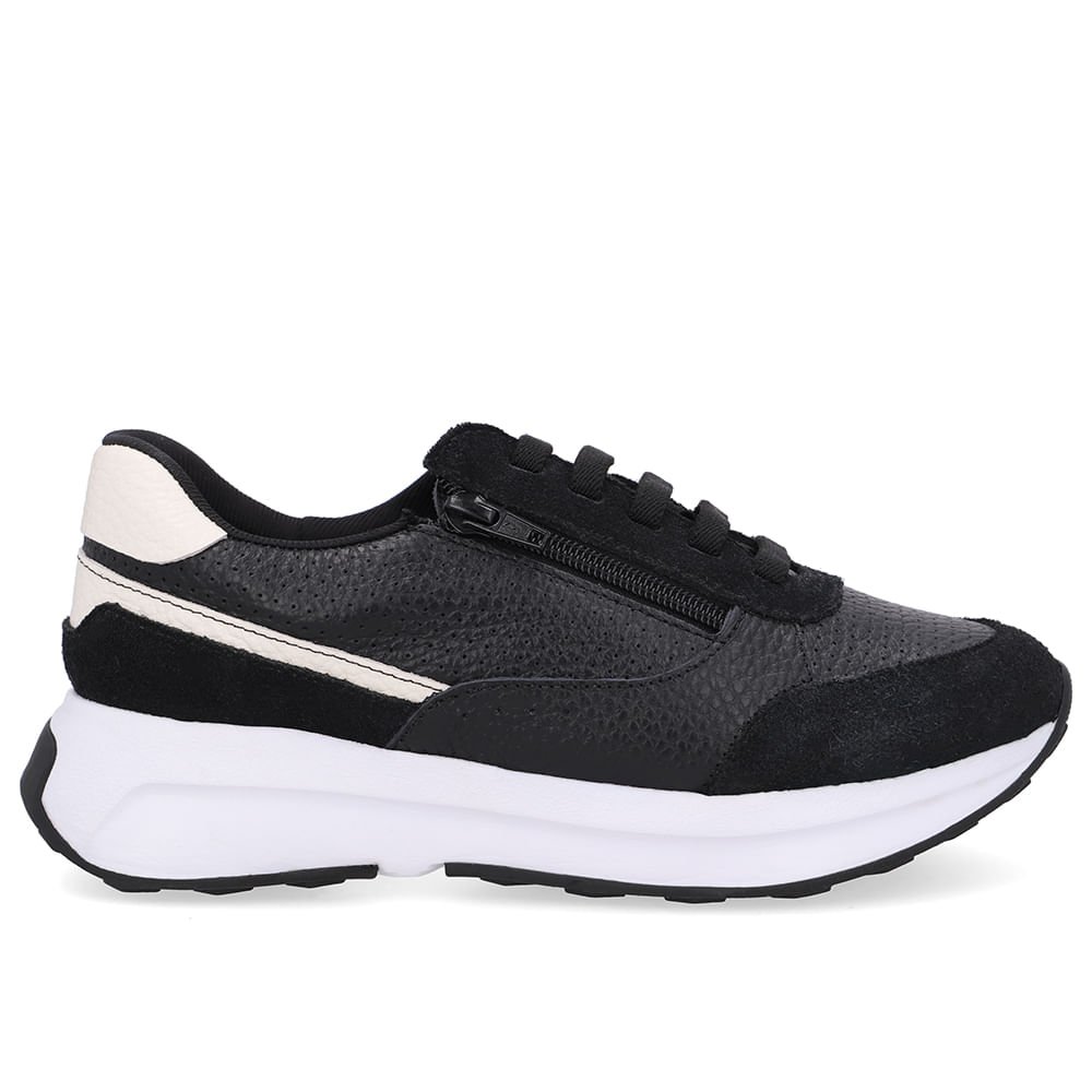 Tênis Couro Preto Zíper Lateral