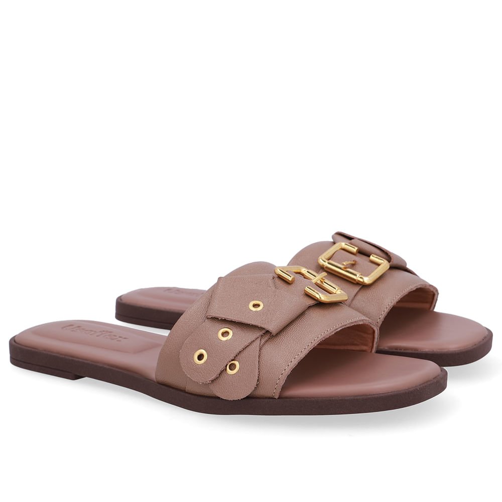 Rasteira Bico Quadrado Couro Marrom Fivela Marrom 2