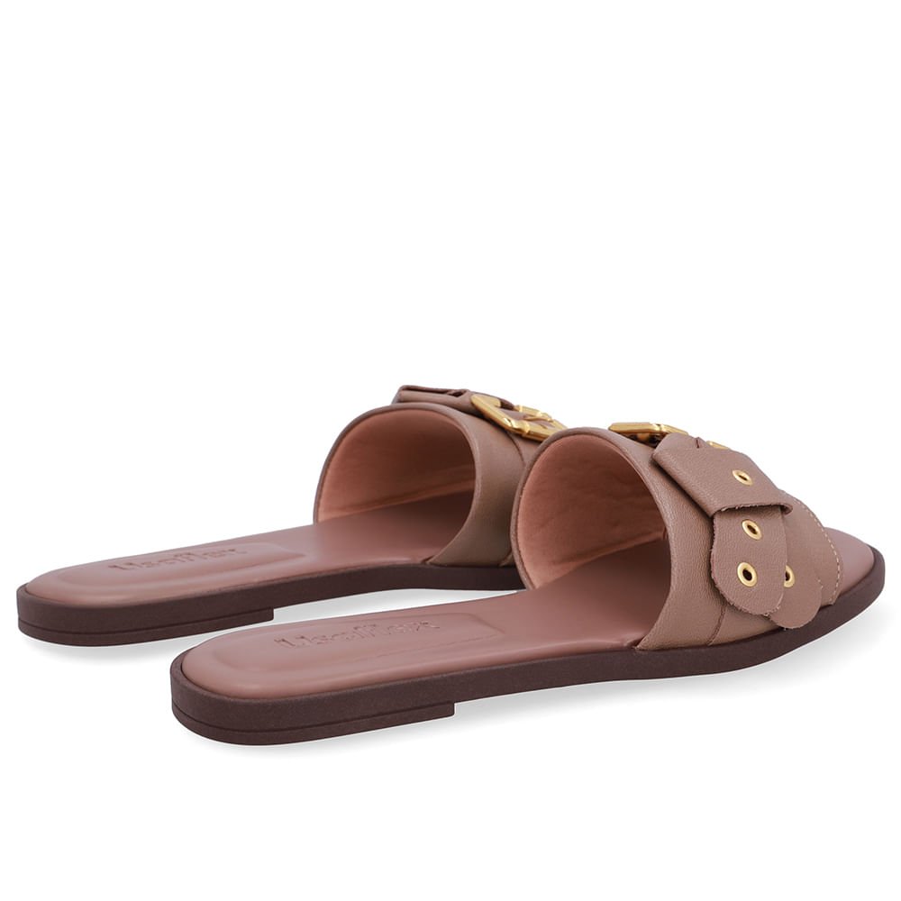 Rasteira Bico Quadrado Couro Marrom Fivela Marrom 3