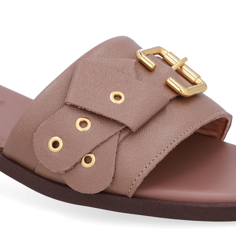 Rasteira Bico Quadrado Couro Marrom Fivela Marrom 4