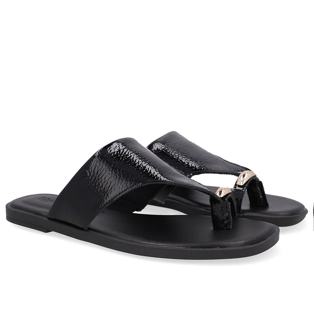 Rasteira Verniz Preta Detalhe Dourado Preto/Dourado 2