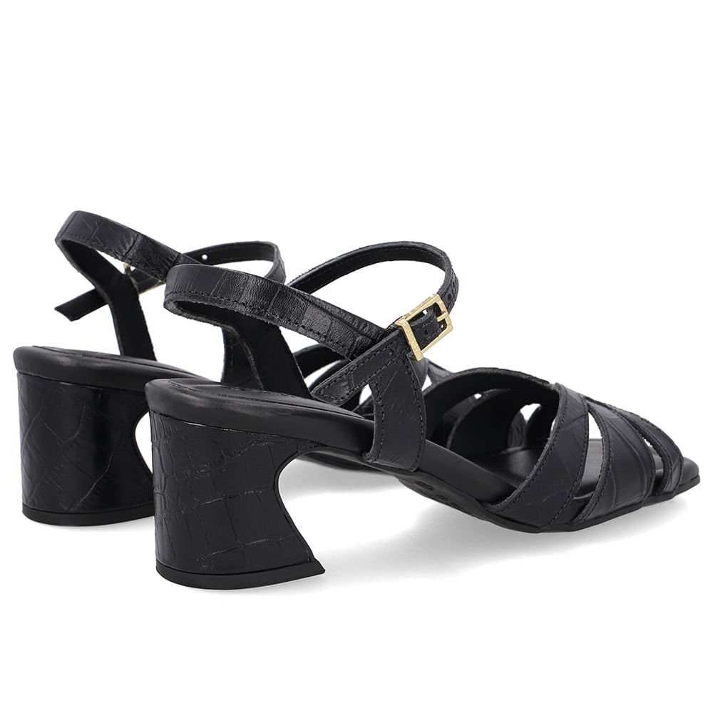 Sandália Couro Croco Preta Bico Quadrado Preto 3