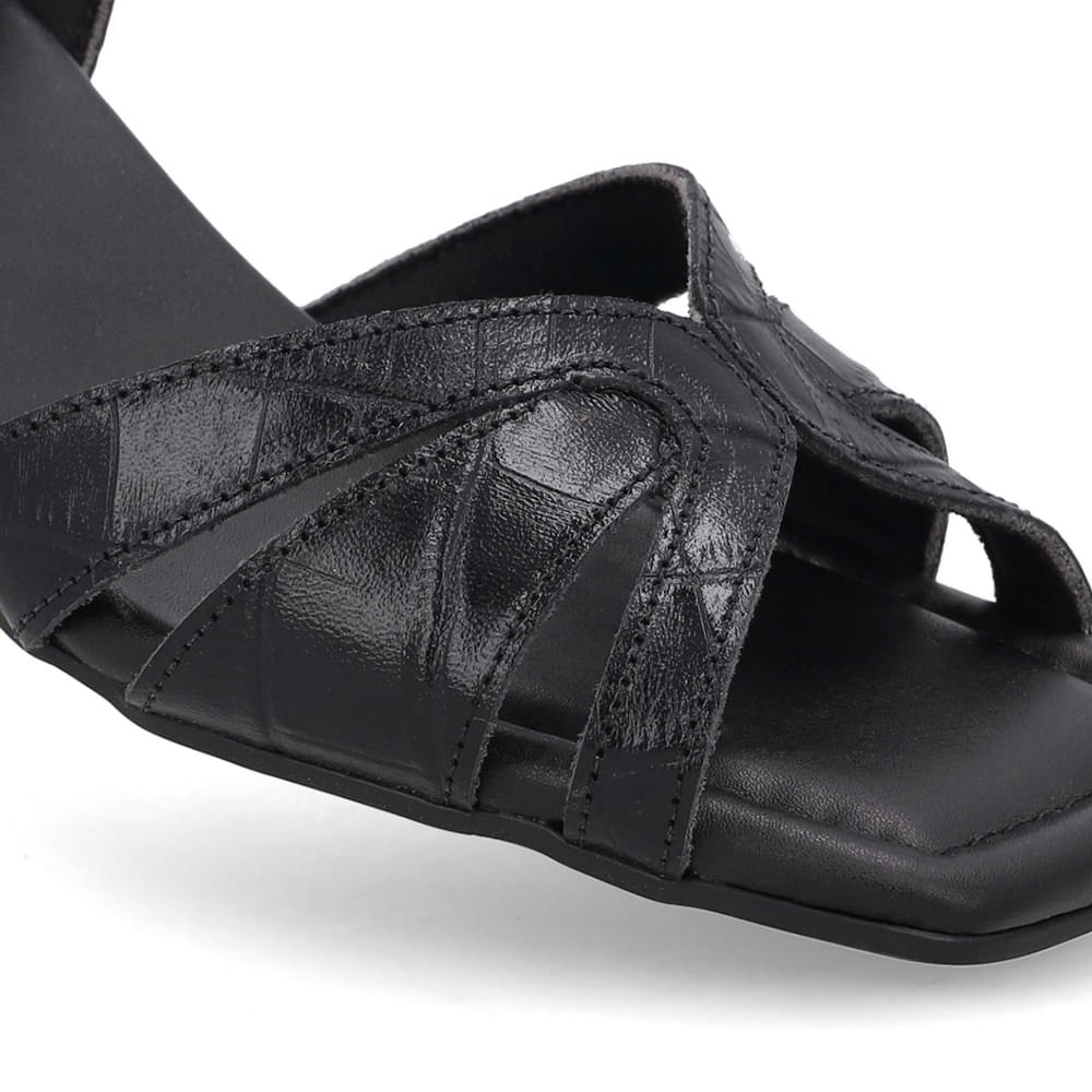 Sandália Couro Croco Preta Bico Quadrado Preto 4