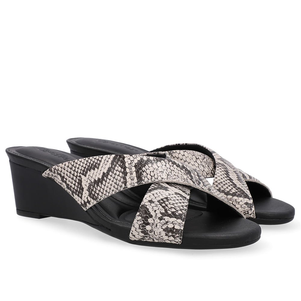 Tamanco Salto Anabela Couro Cobra Natural Animal Print 2