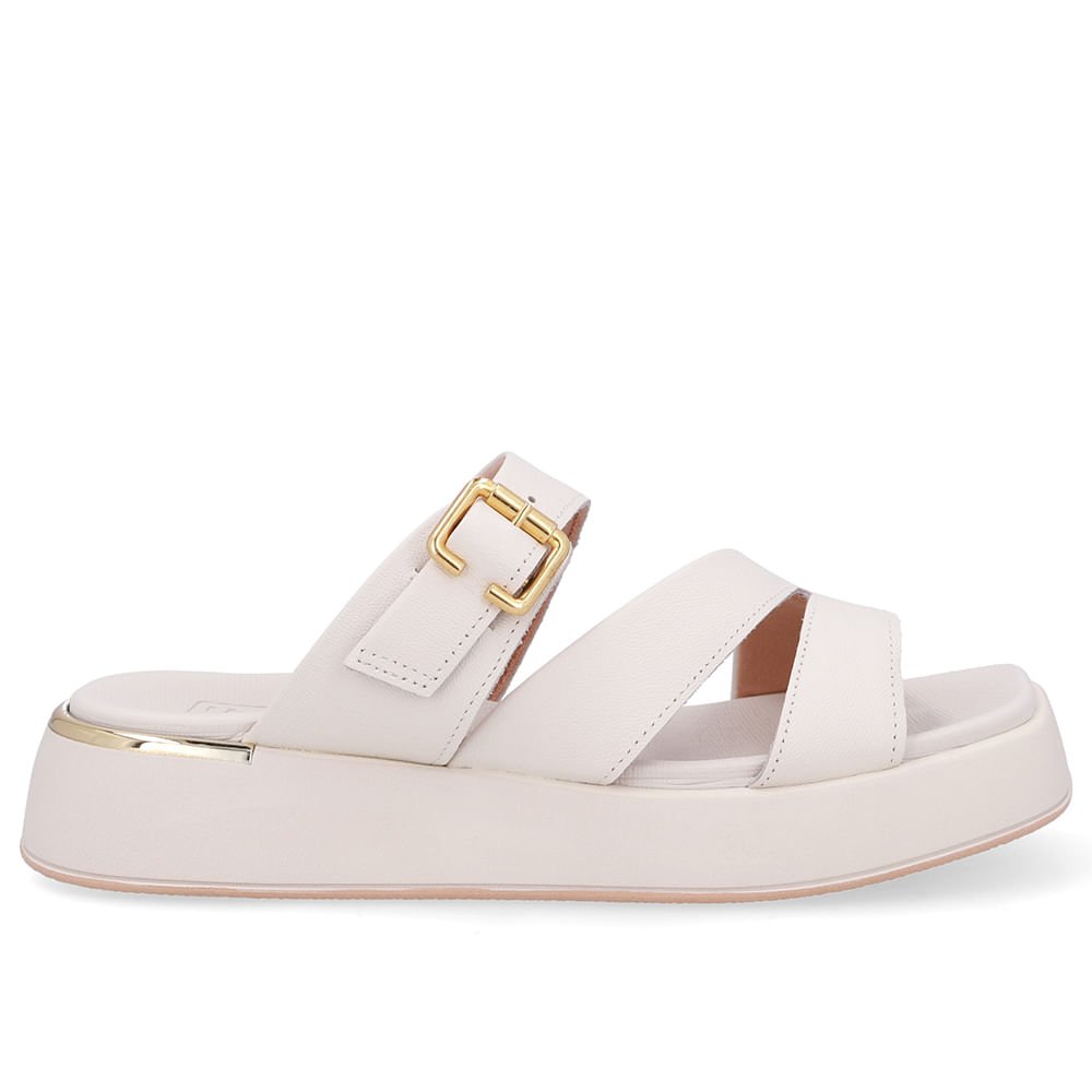 Tamanco Couro Branco Marfim Detalhe Fivela