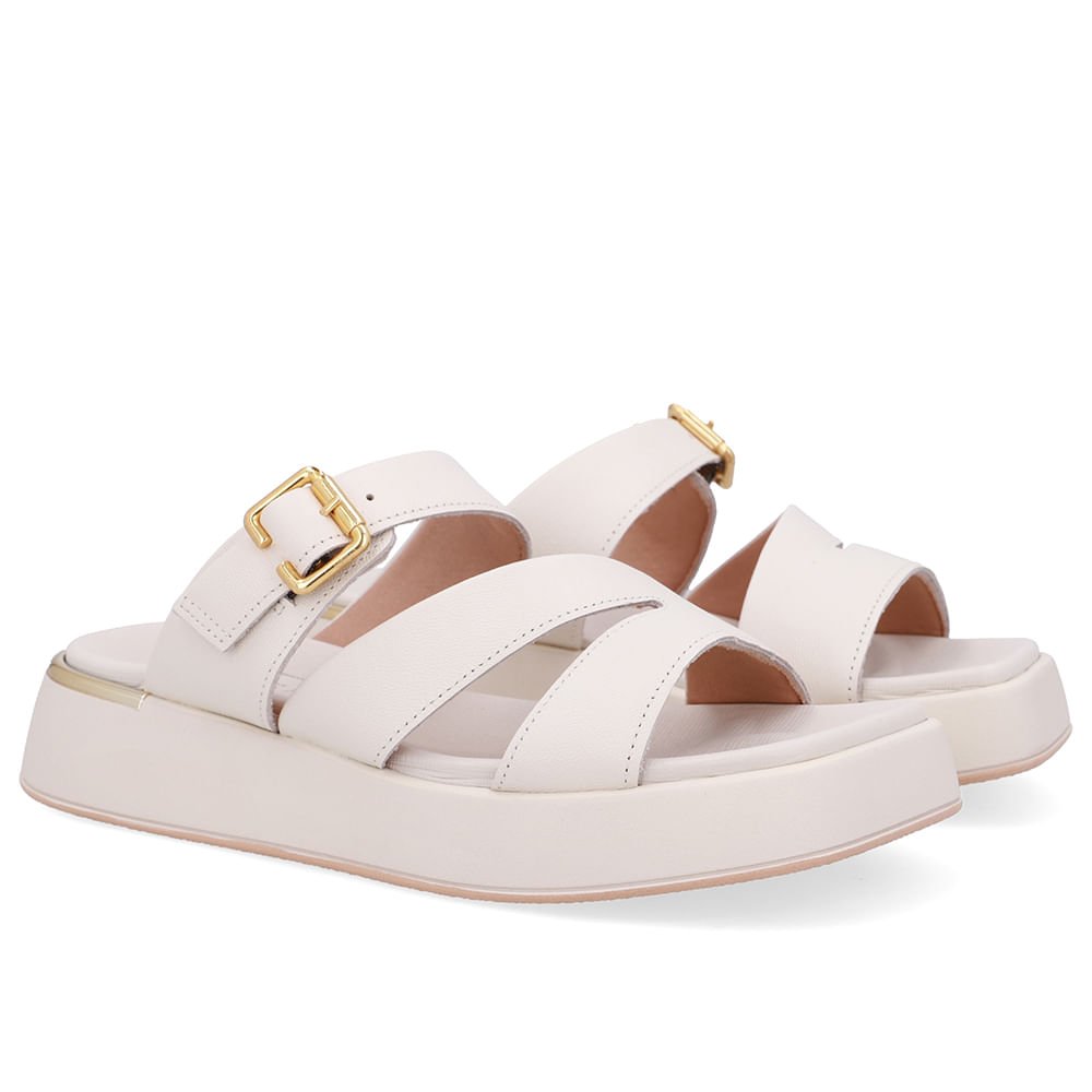 Tamanco Couro Branco Marfim Detalhe Fivela Marfim 2