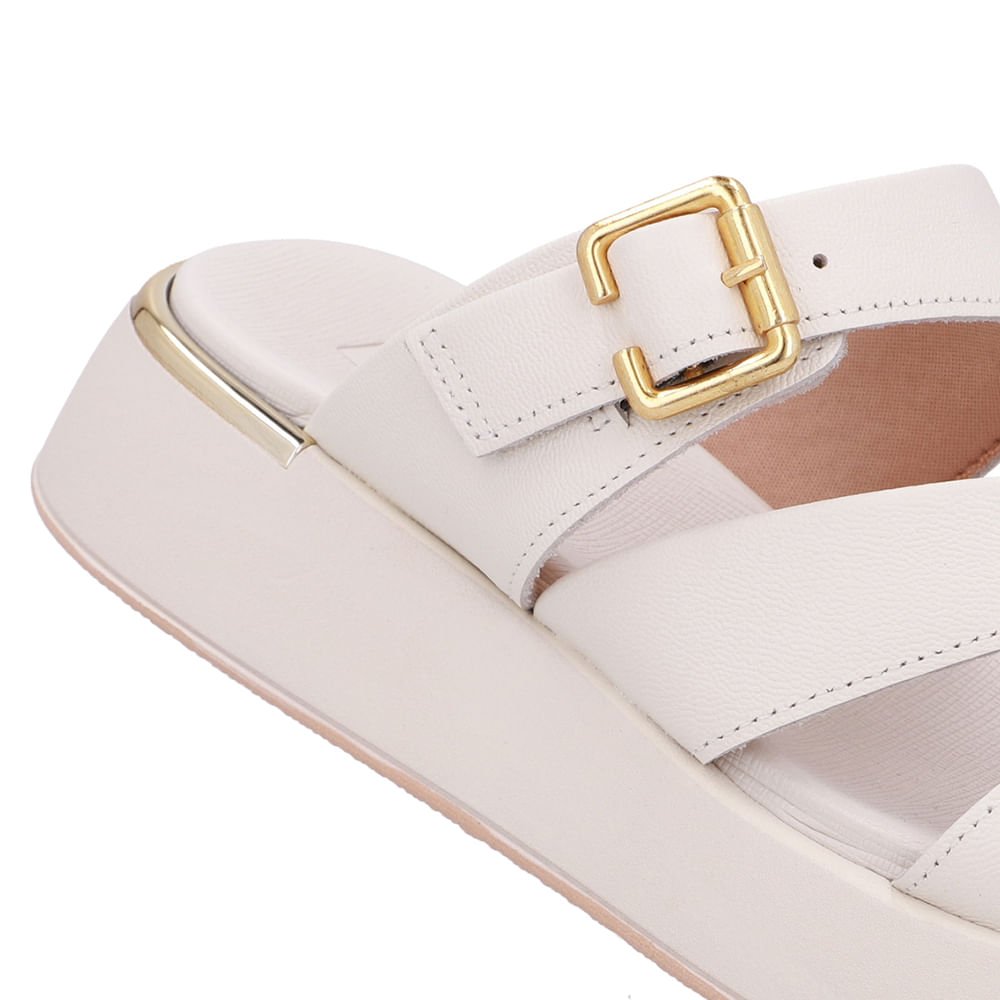 Tamanco Couro Branco Marfim Detalhe Fivela Marfim 4