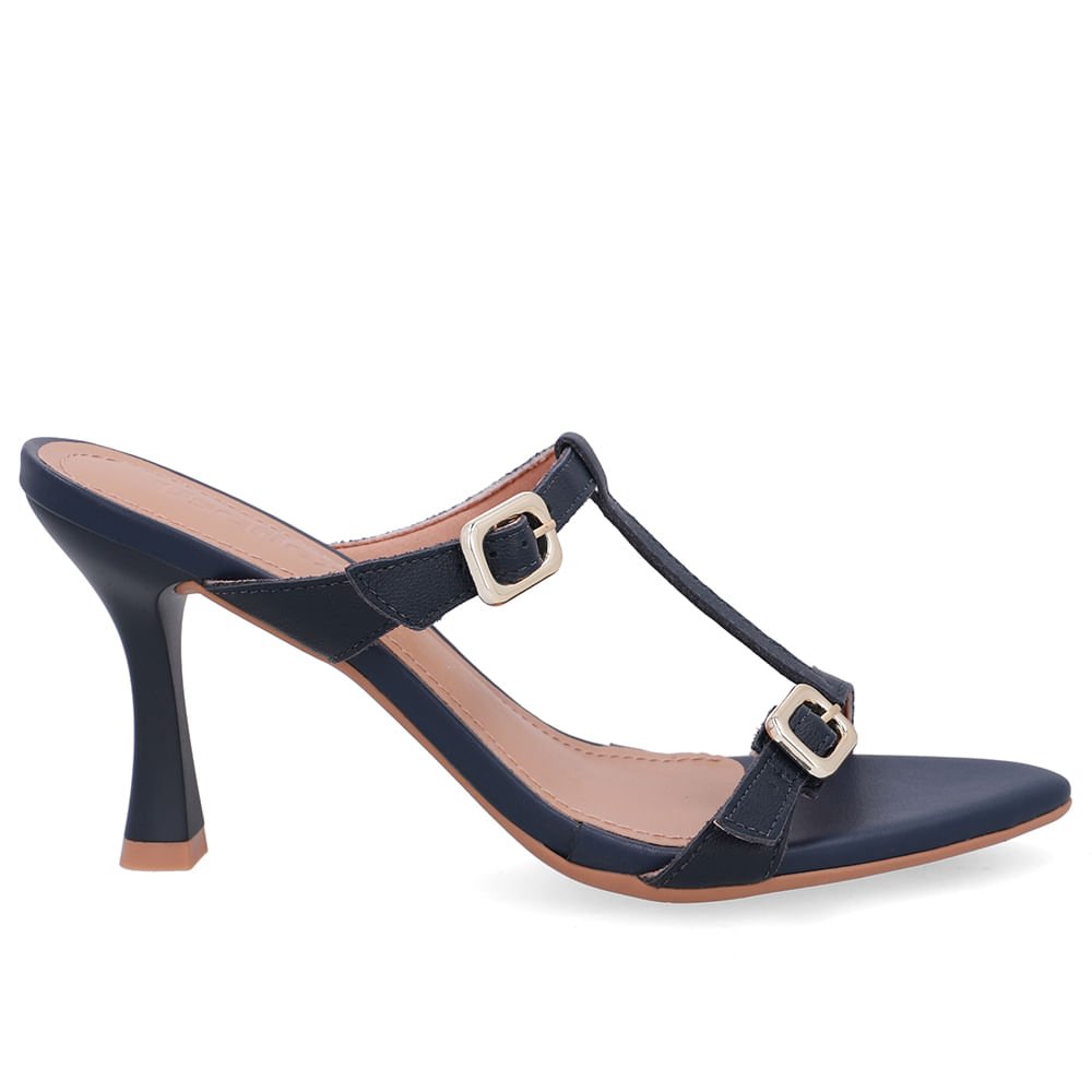 Tamanco Couro Azul Bico Folha