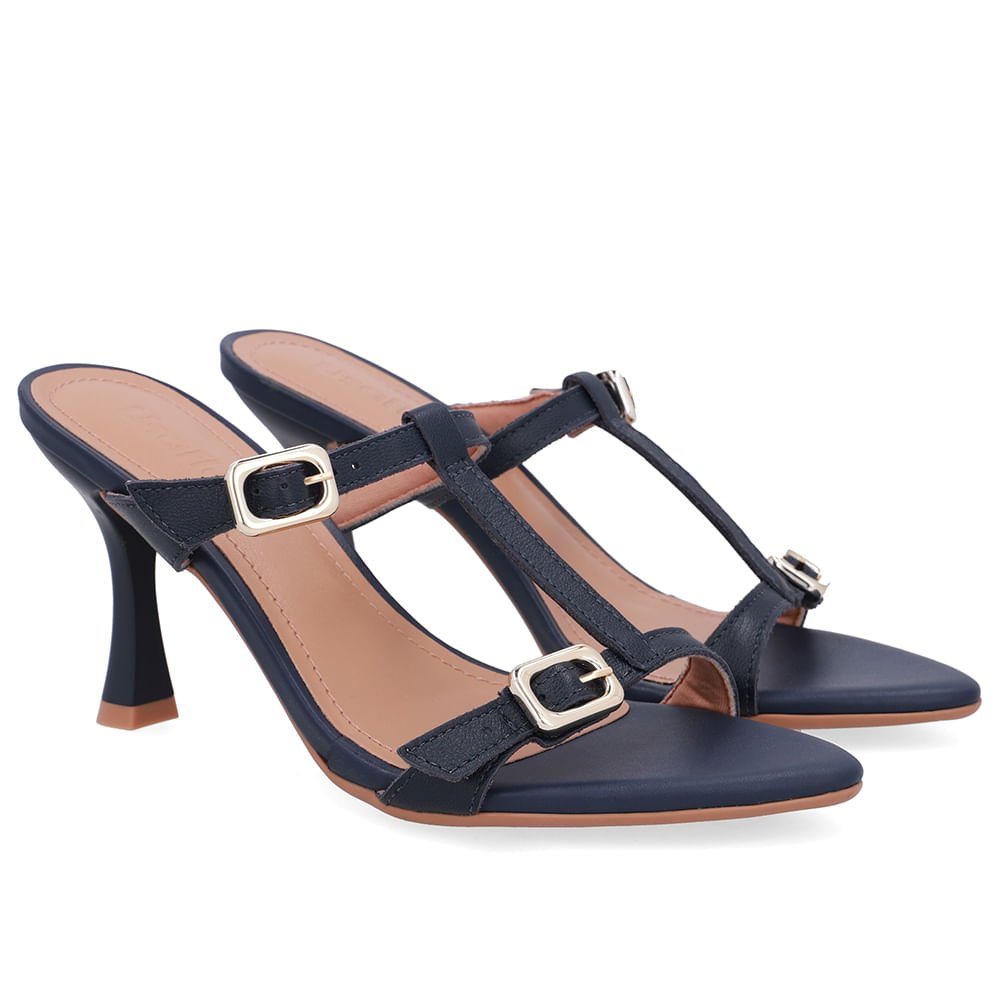 Tamanco Couro Azul Bico Folha Azul 2