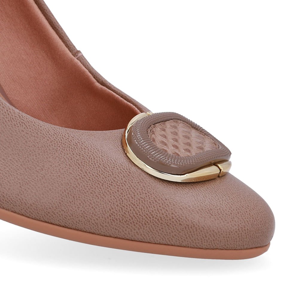 Scarpin Marrom Couro Salto Geométrico Enfeite Marrom 4