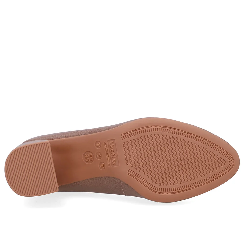 Scarpin Marrom Couro Salto Geométrico Enfeite Marrom 5