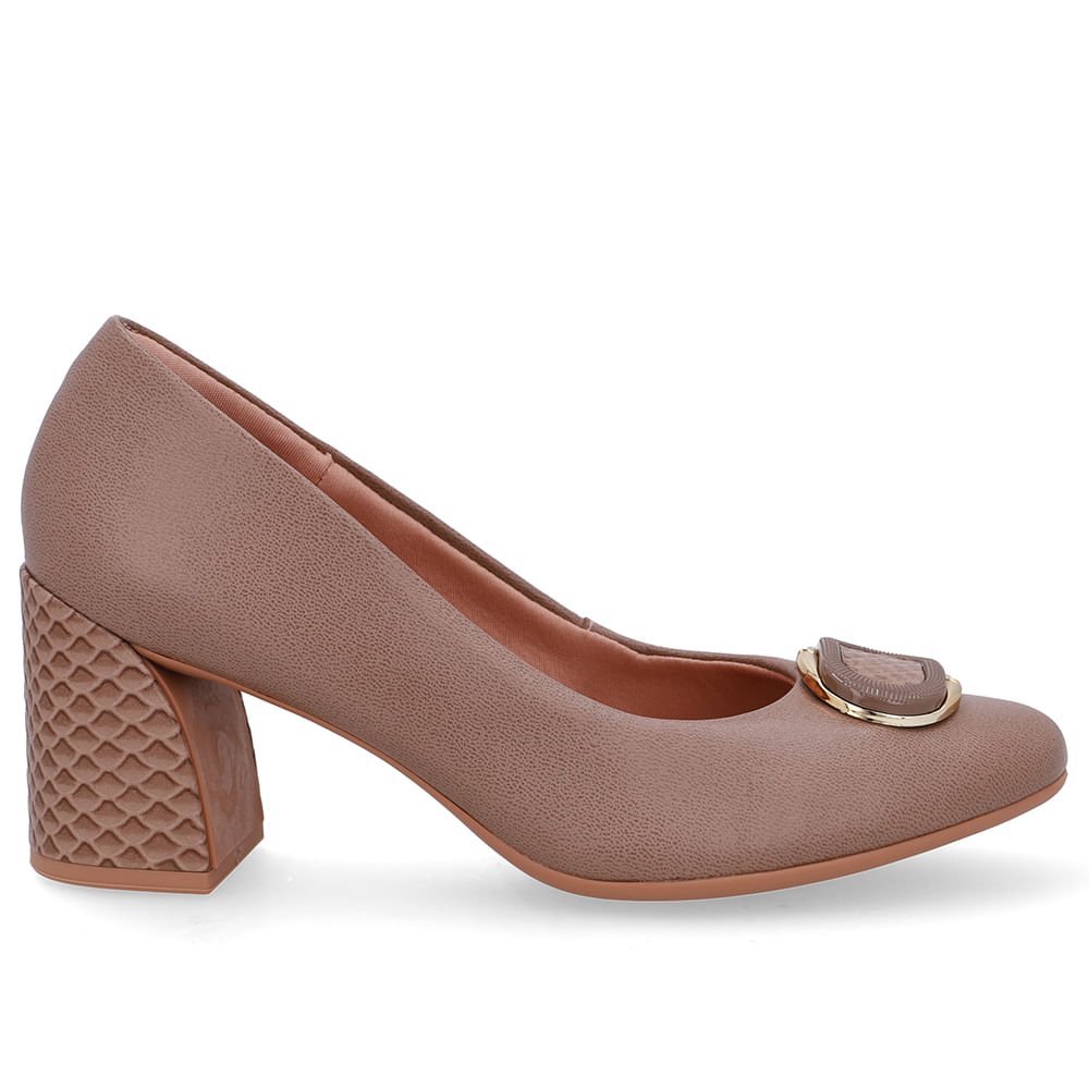 Scarpin Marrom Couro Salto Geométrico Enfeite