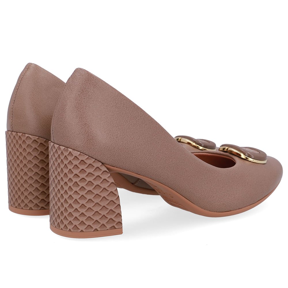 Scarpin Marrom Couro Salto Geométrico Enfeite Marrom 3