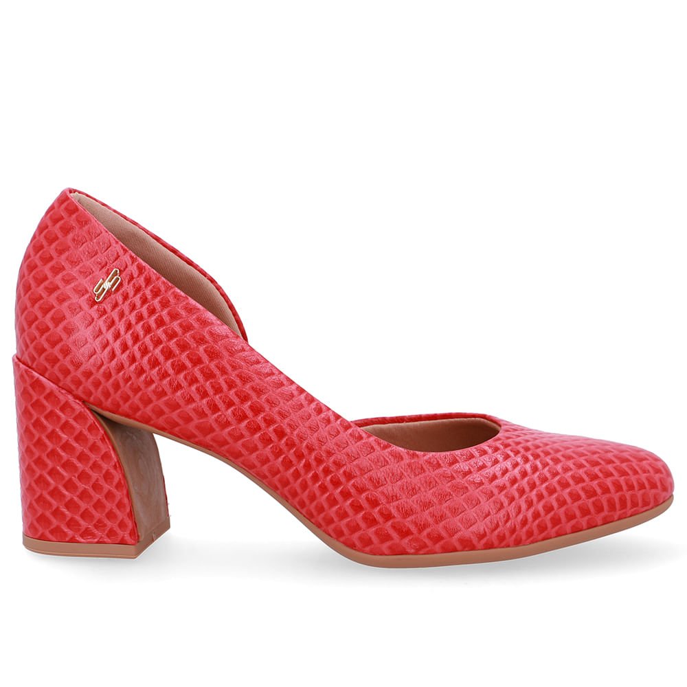 Scarpin Vermelho Couro Recorte Lateral