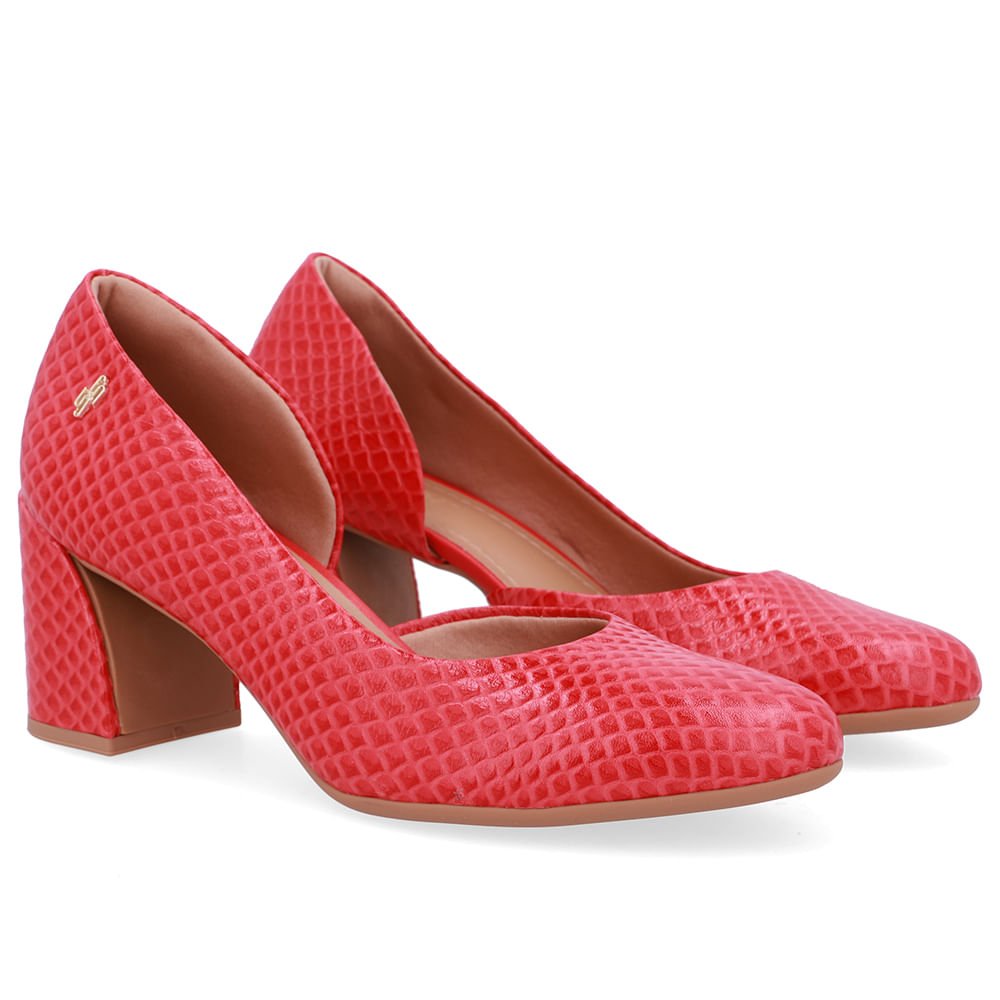 Scarpin Vermelho Couro Recorte Lateral Vermelho 2