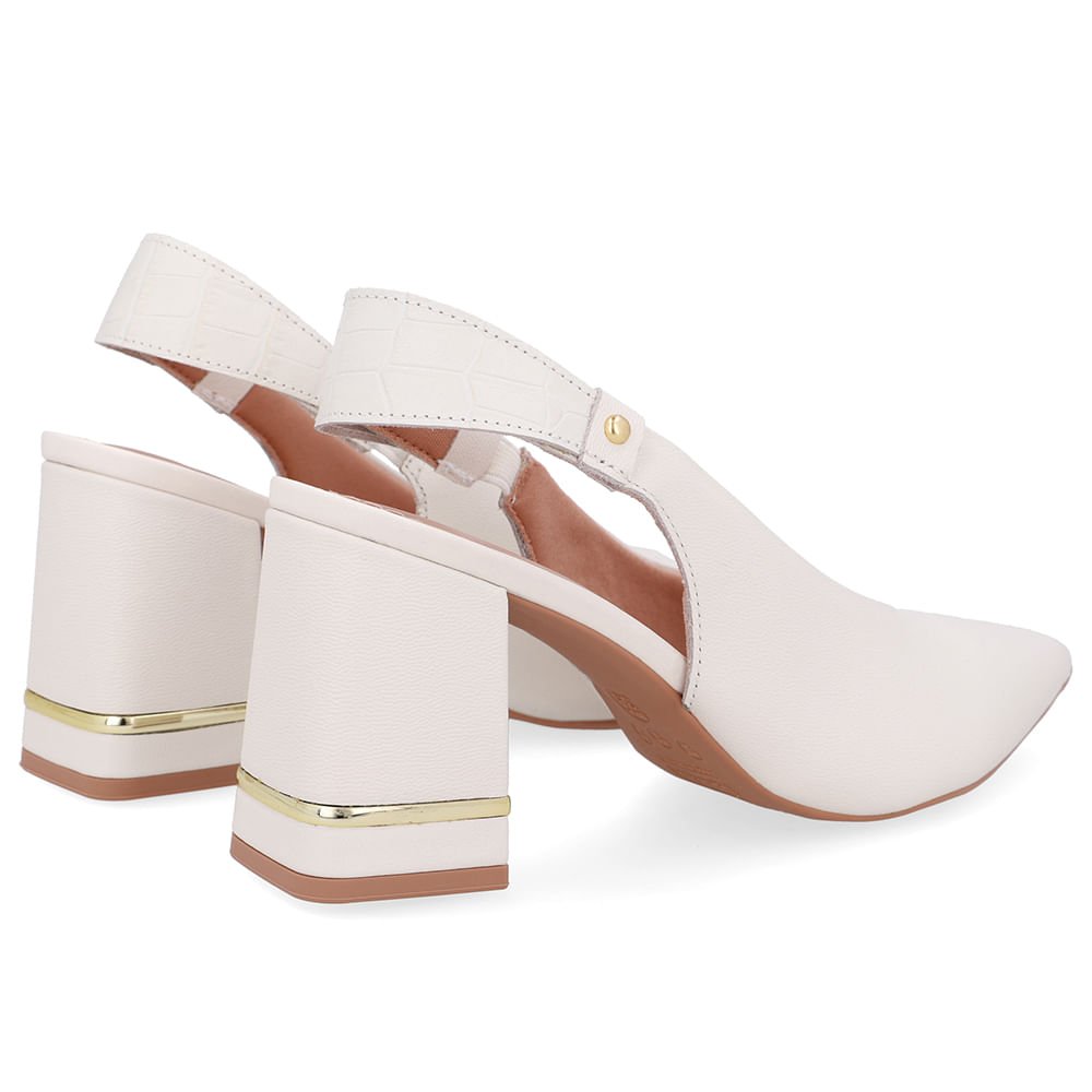 Slingback Branco Marfim Casual Bico Fino Couro Marfim 3