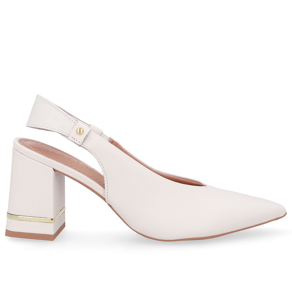Slingback Branco Marfim Casual Bico Fino Couro
