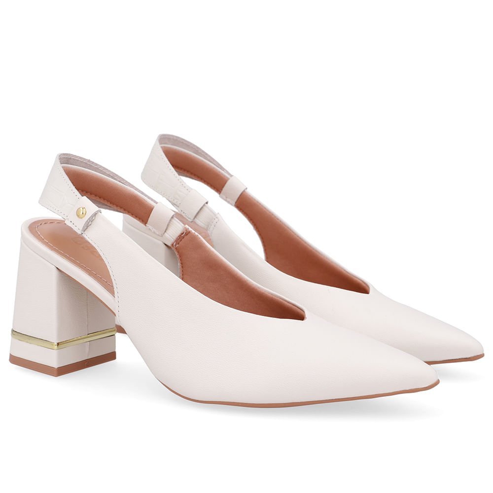 Slingback Branco Marfim Casual Bico Fino Couro Marfim 2