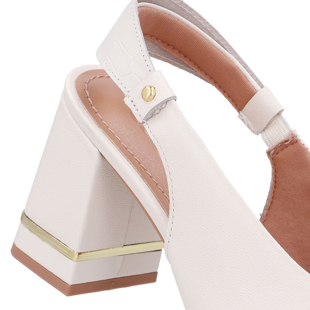 Slingback Branco Marfim Casual Bico Fino Couro Marfim 4