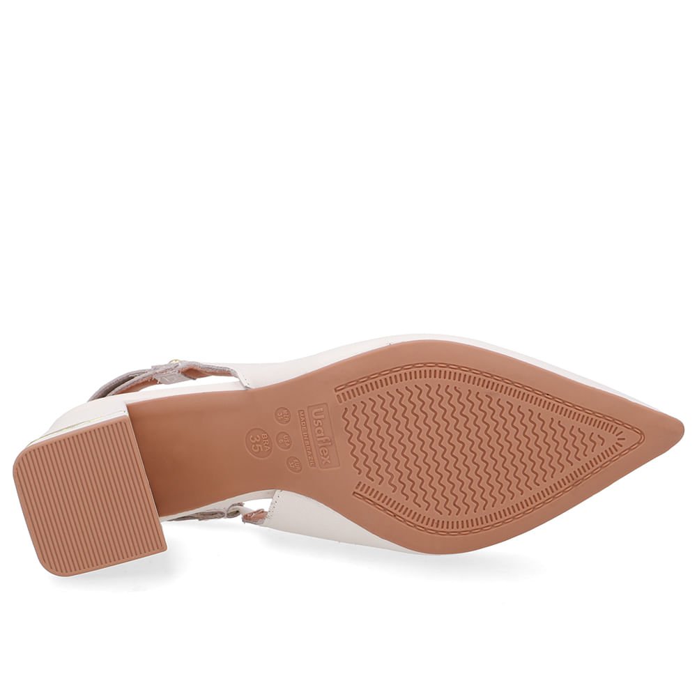 Slingback Branco Marfim Casual Bico Fino Couro Marfim 5