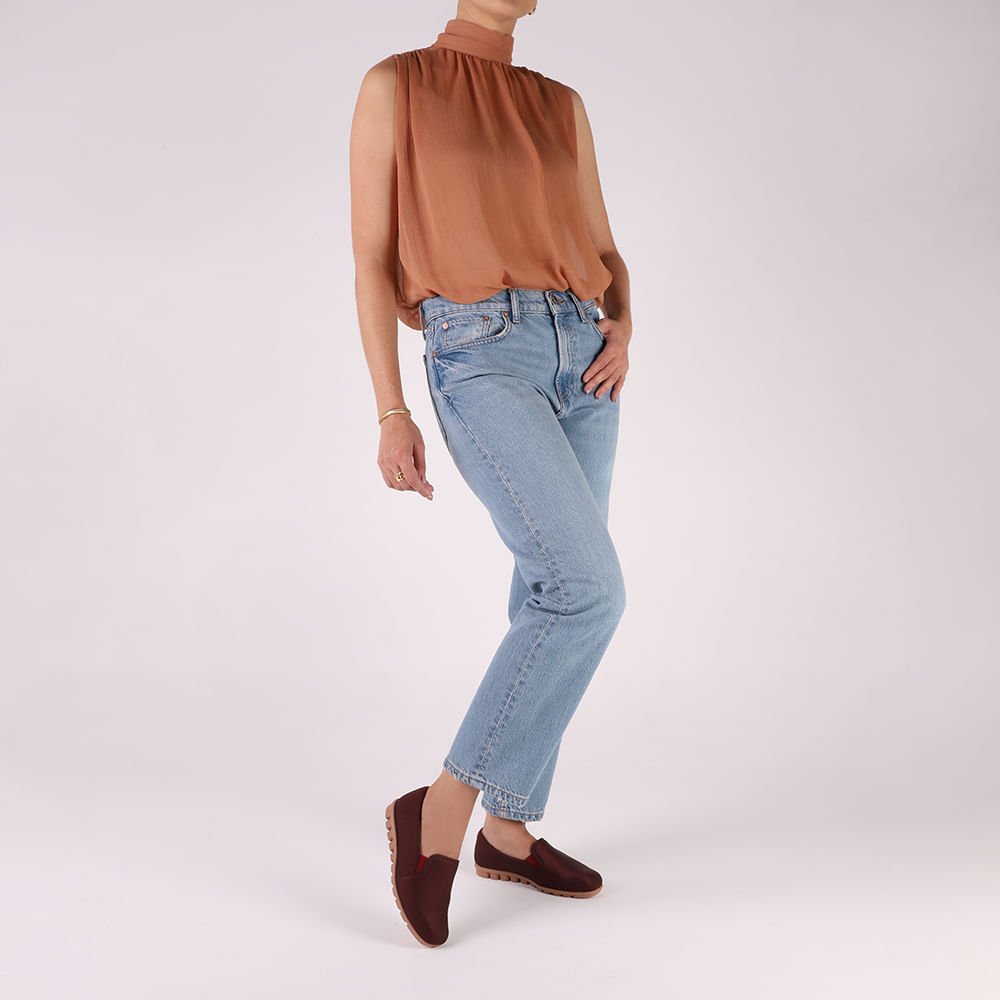 Loafer Vermelho Elastano Básico Vinho 4