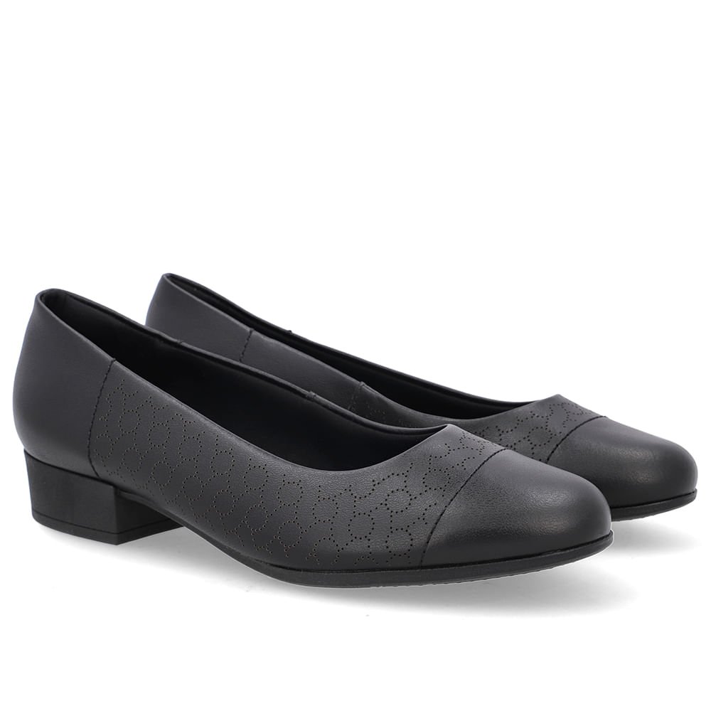 Scarpin Couro Laser Preto Salto Bloco Preto 2