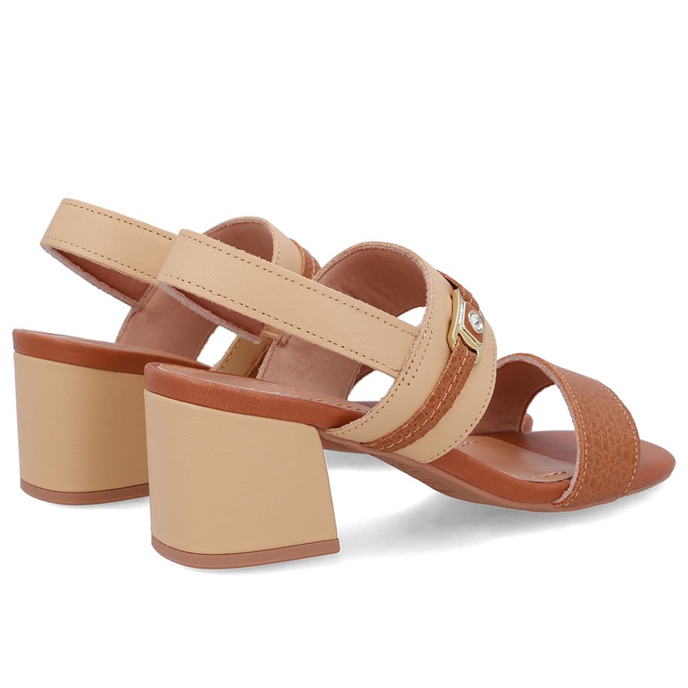 Sandália Couro Salto Bloco Marrom Tira Enfeite Marrom 3