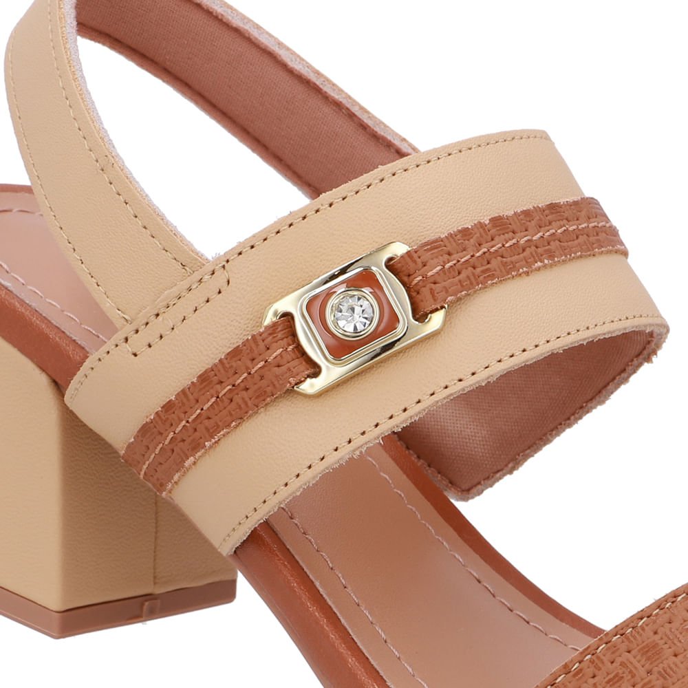 Sandália Couro Salto Bloco Marrom Tira Enfeite Marrom 4