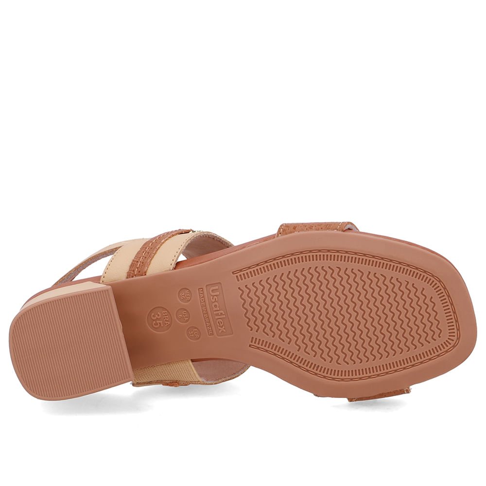 Sandália Couro Salto Bloco Marrom Tira Enfeite Marrom 5