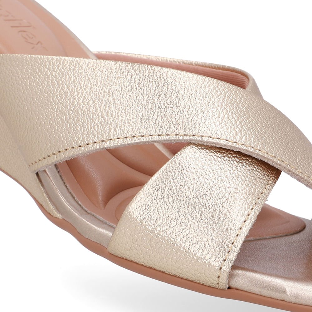 Tamanco Salto Anabela Couro Dourado Dourado 4