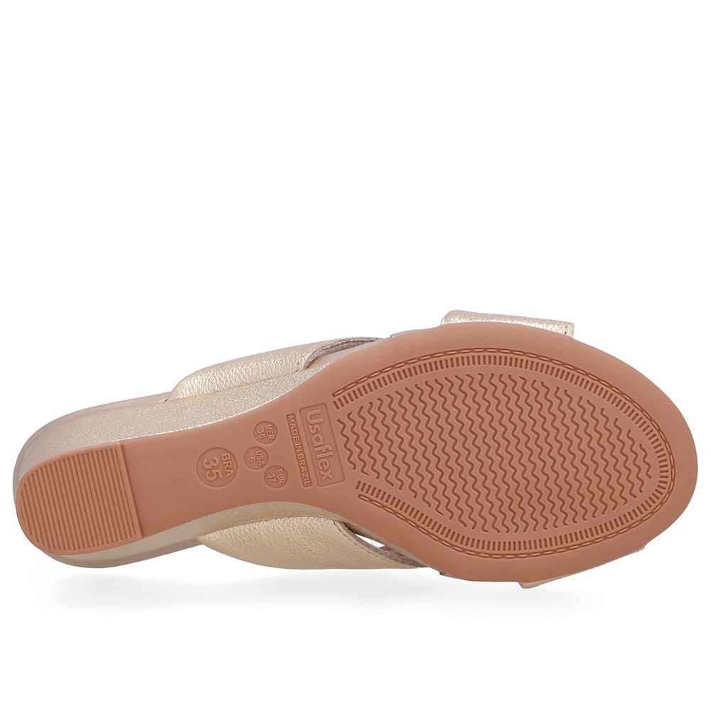 Tamanco Salto Anabela Couro Dourado Dourado 5