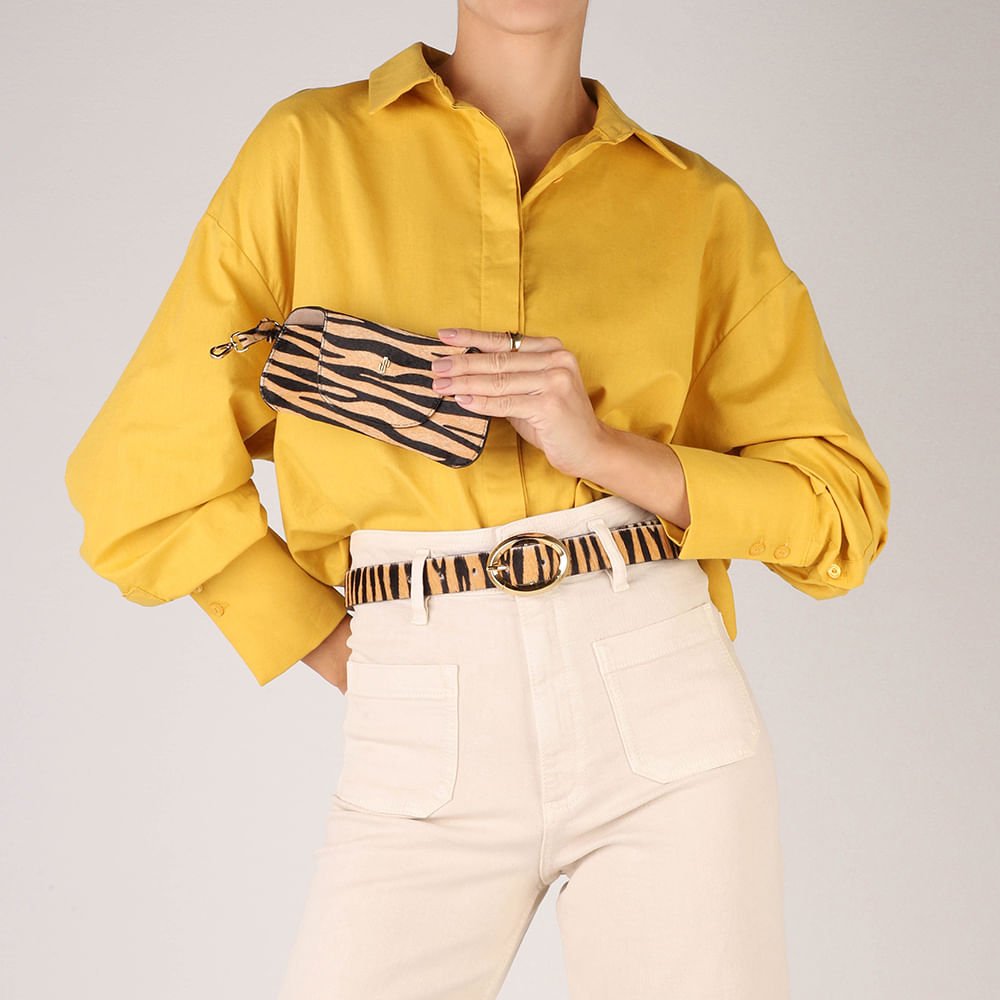 Porta Óculos Couro Pêlo Tigre Bege/Preto 4