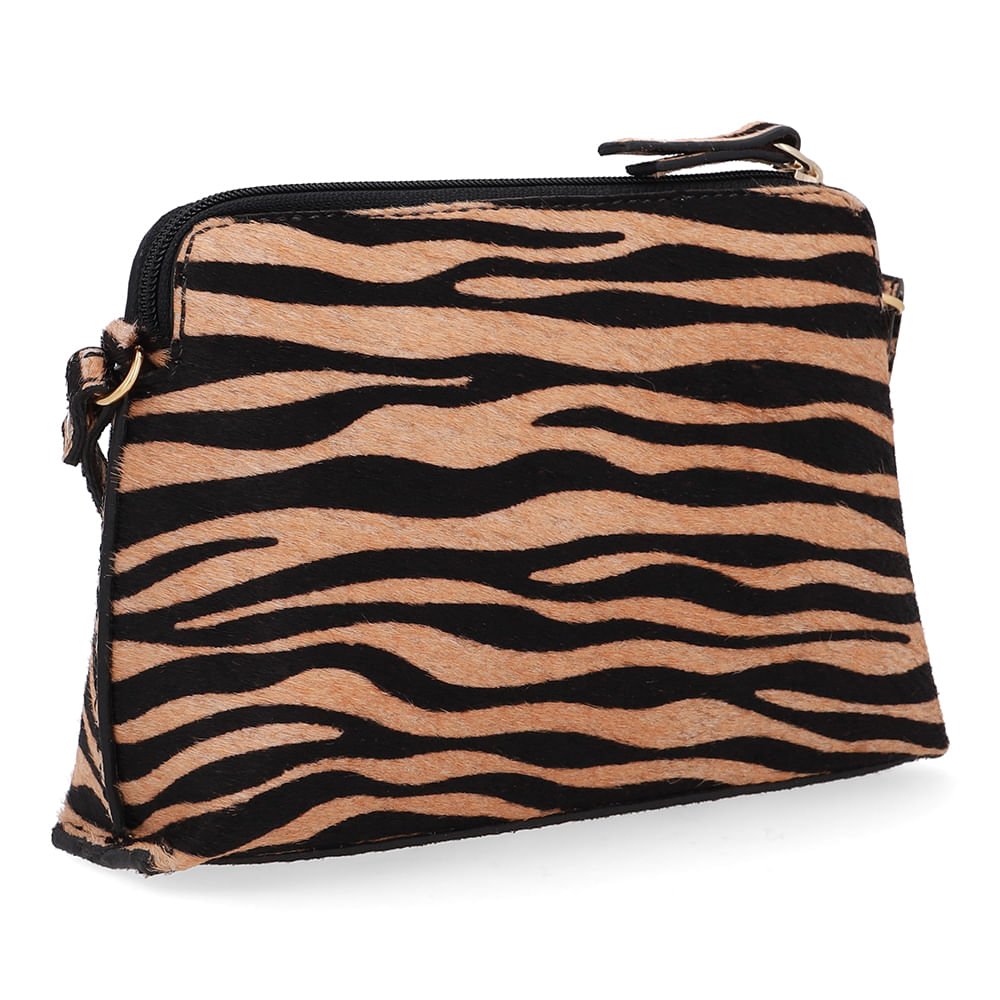 Bolsa Tiracolo Couro Pêlo Tigre Marrom/Preto 2