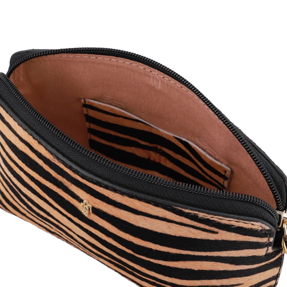 Bolsa Tiracolo Couro Pêlo Tigre Marrom/Preto 3