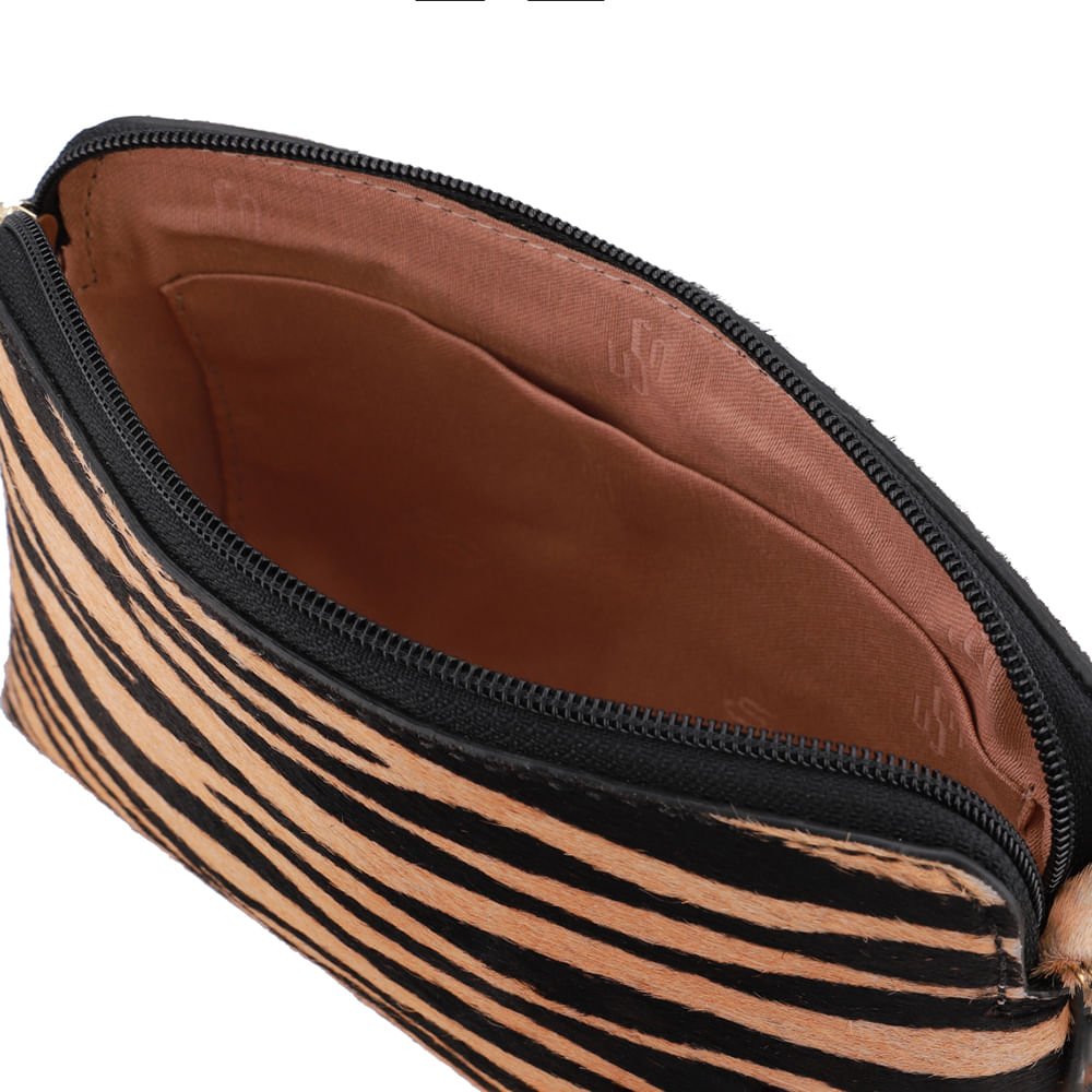 Bolsa Tiracolo Couro Pêlo Tigre Marrom/Preto 4