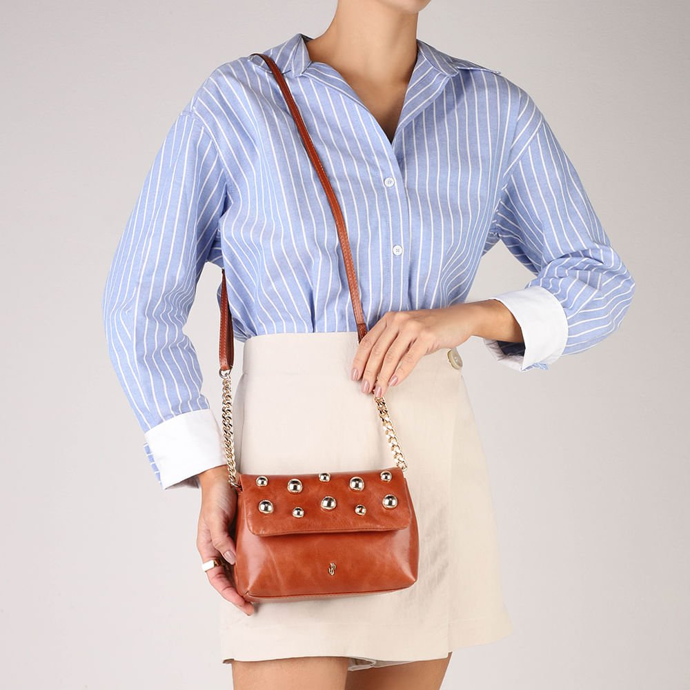 Bolsa Tiracolo Couro Marrom Tachas Marrom 4