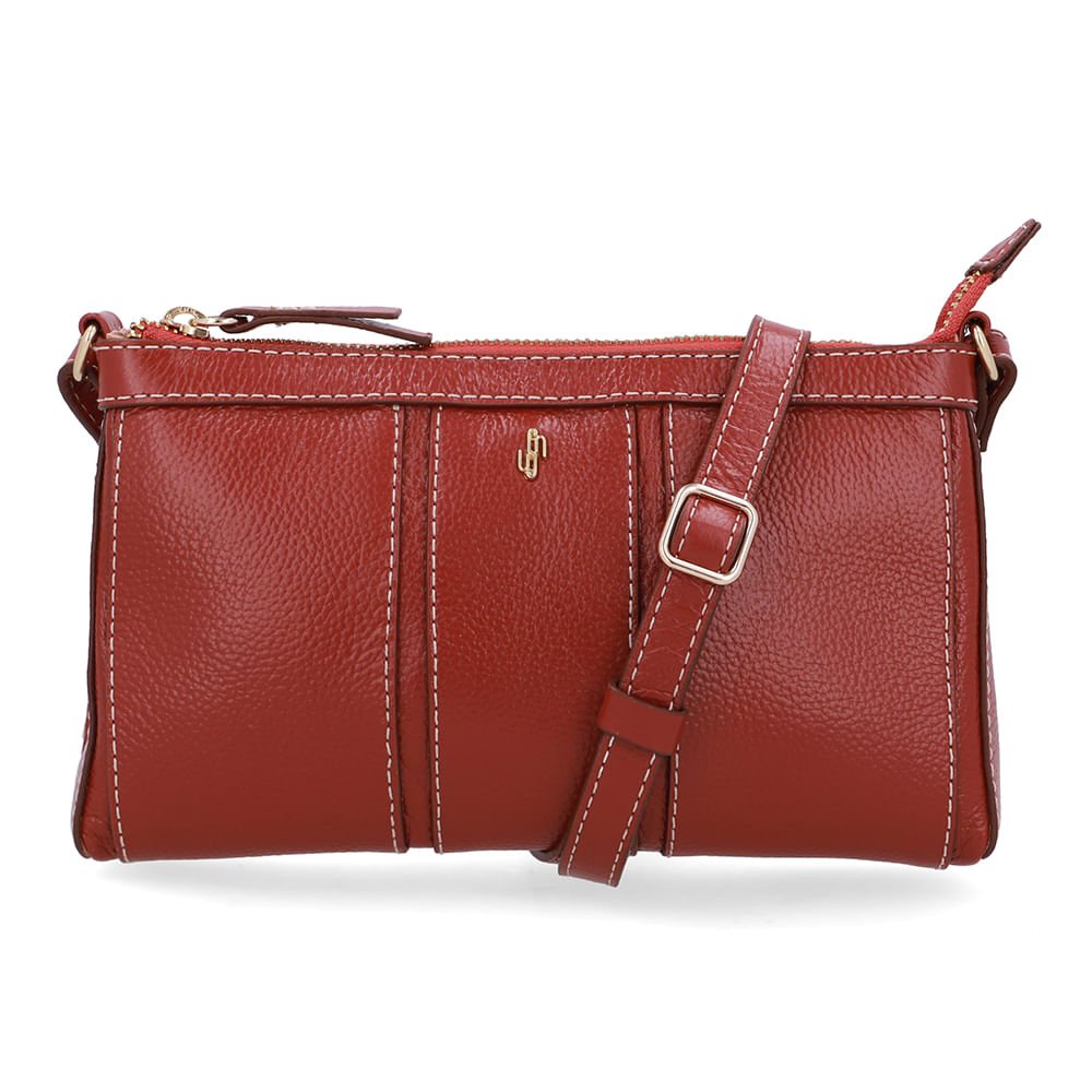 Bolsa Tiracolo Couro Marrom Costura Enfeite