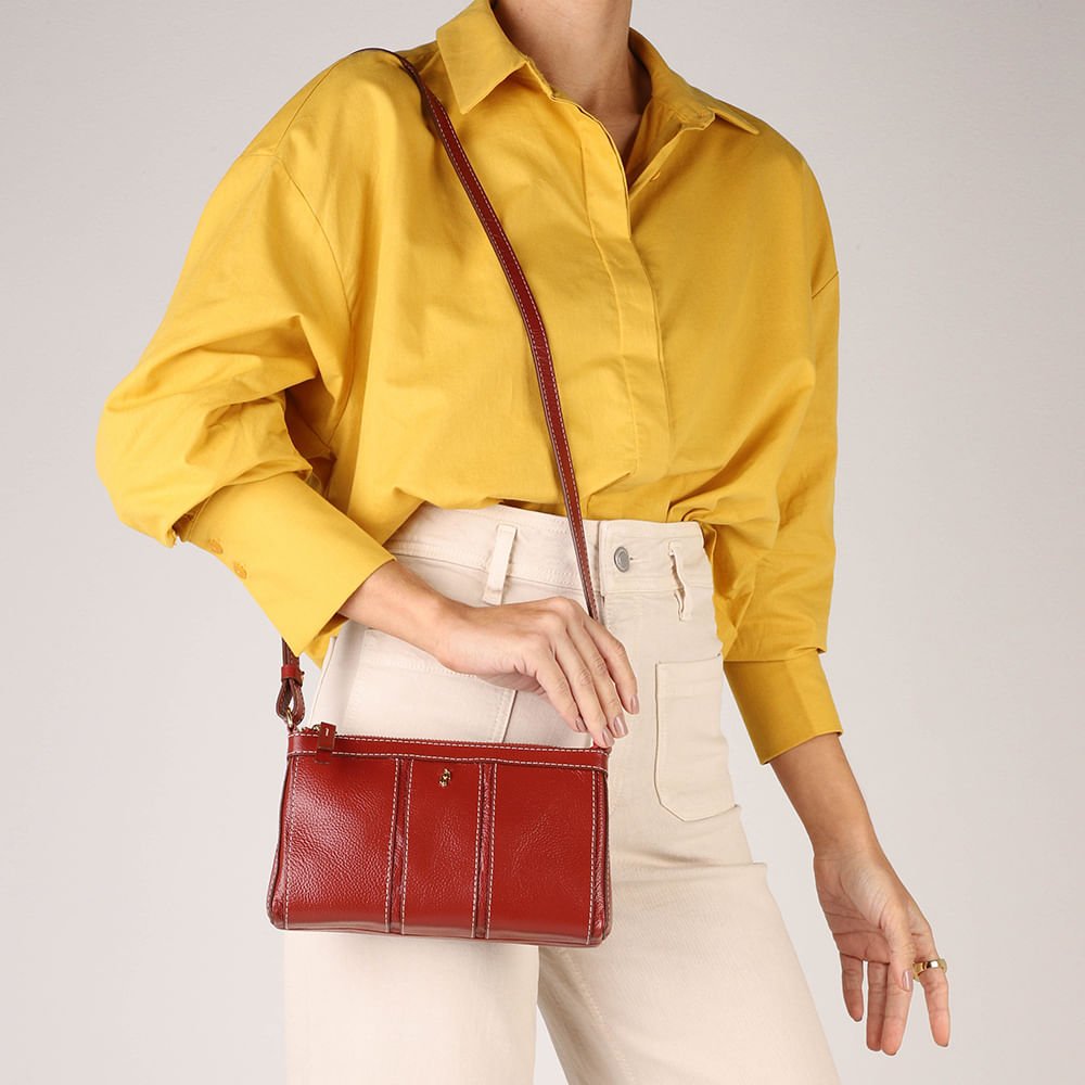 Bolsa Tiracolo Couro Marrom Costura Enfeite Marrom 4