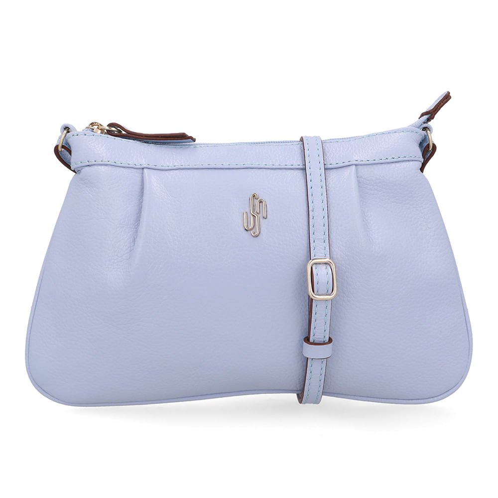 Bolsa Tiracolo Couro Azul Gelo Detalhe Franzido