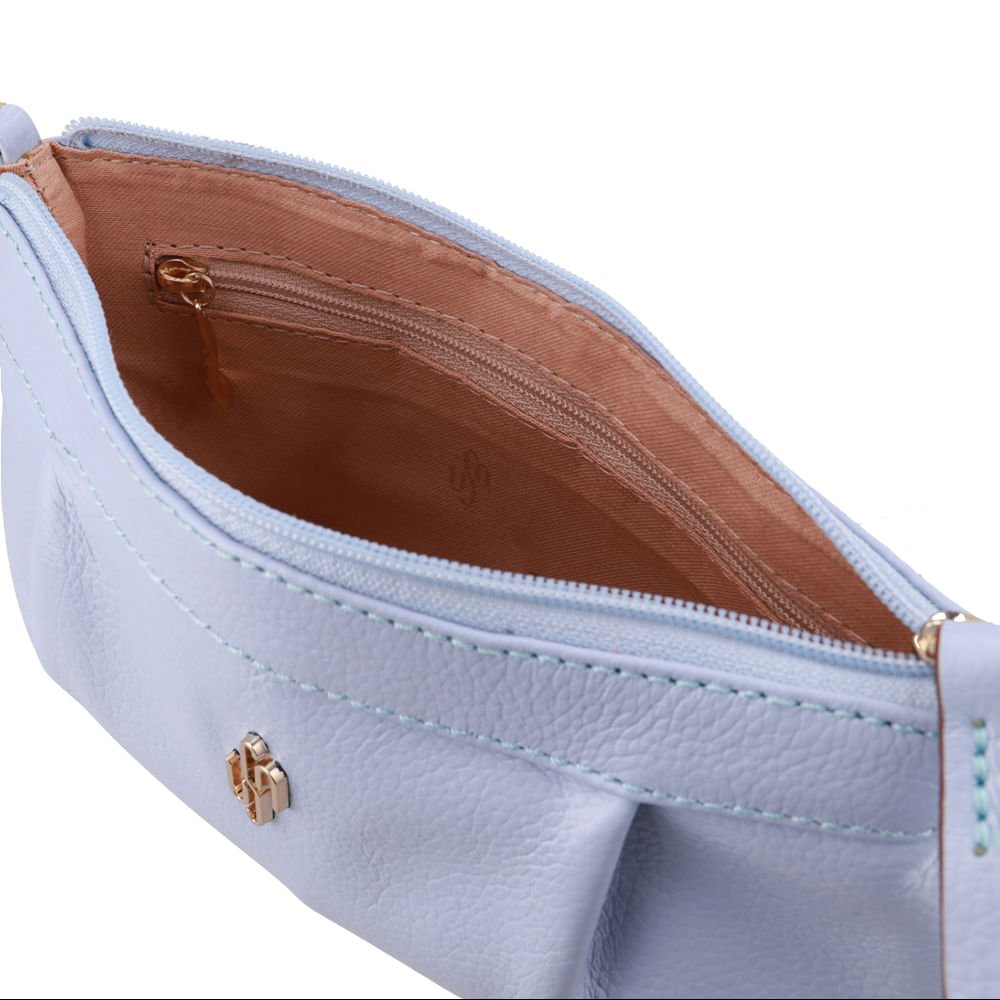 Bolsa Tiracolo Couro Azul Gelo Detalhe Franzido Azul Gelo 3